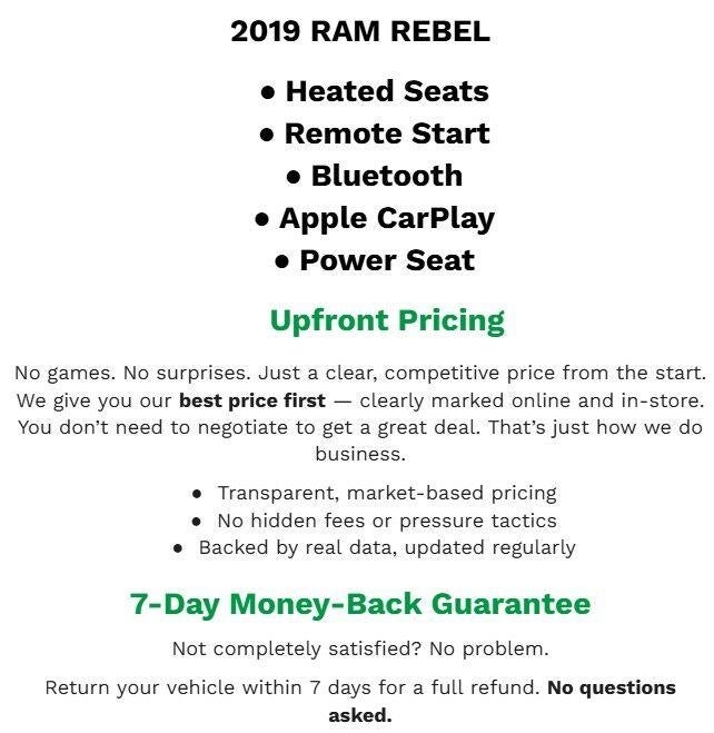 2019 RAM 1500 Rebel 4x4 Crew Cab 5'7 Box