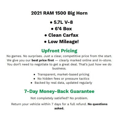 2021 RAM 1500 Big Horn Crew Cab 4x4 6'4' Box